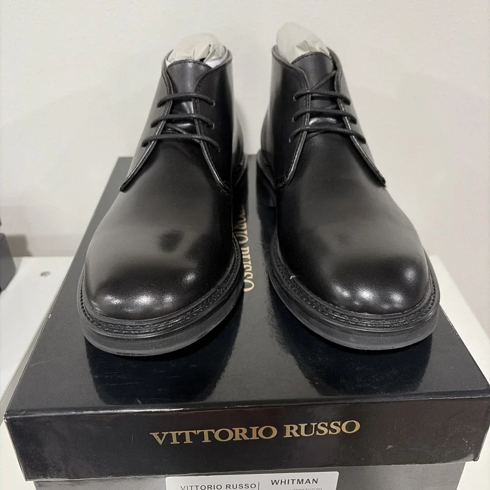 Vittorio Russo Whitman Chukka Boots Mens 9.5 Black Lace Up Shoes New In Box NIB